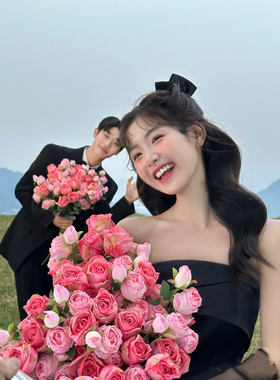 韩式小清新婚纱摄影拍照道具户外旅拍仿真新娘粉色仿真玫瑰花