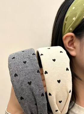 复古白爱心波点宽边不勒头发发箍