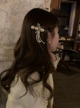 韩版超仙高级感流苏珍珠蝴蝶结发夹侧边夹刘海马尾夹发饰女新款