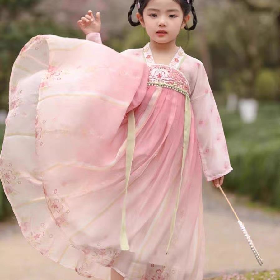 汉服女童夏季2025新款儿童古风国风连衣裙女孩飘逸表演服工厂 - 图0