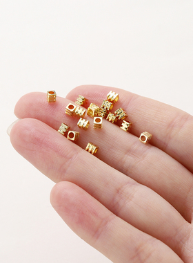 保色18k14k色真金三层方珠配件珠