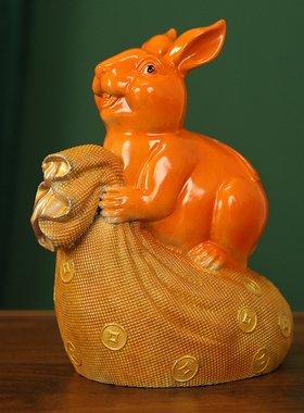 纯黄铜兔子摆件招财钱袋兔12生肖兔年吉祥物客厅家居装饰工艺礼品