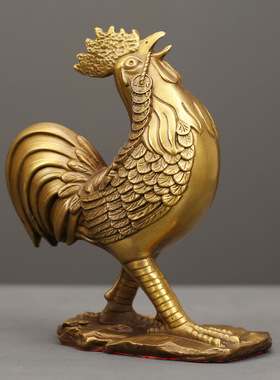 纯黄铜生肖鸡摆件公鸡招财镇宅吉祥物客厅店铺办公室装饰工艺礼品