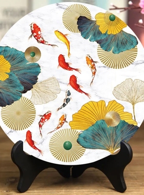 现代九鱼图客厅摆件办公室床头电视柜高档桌摆客厅酒柜装饰品