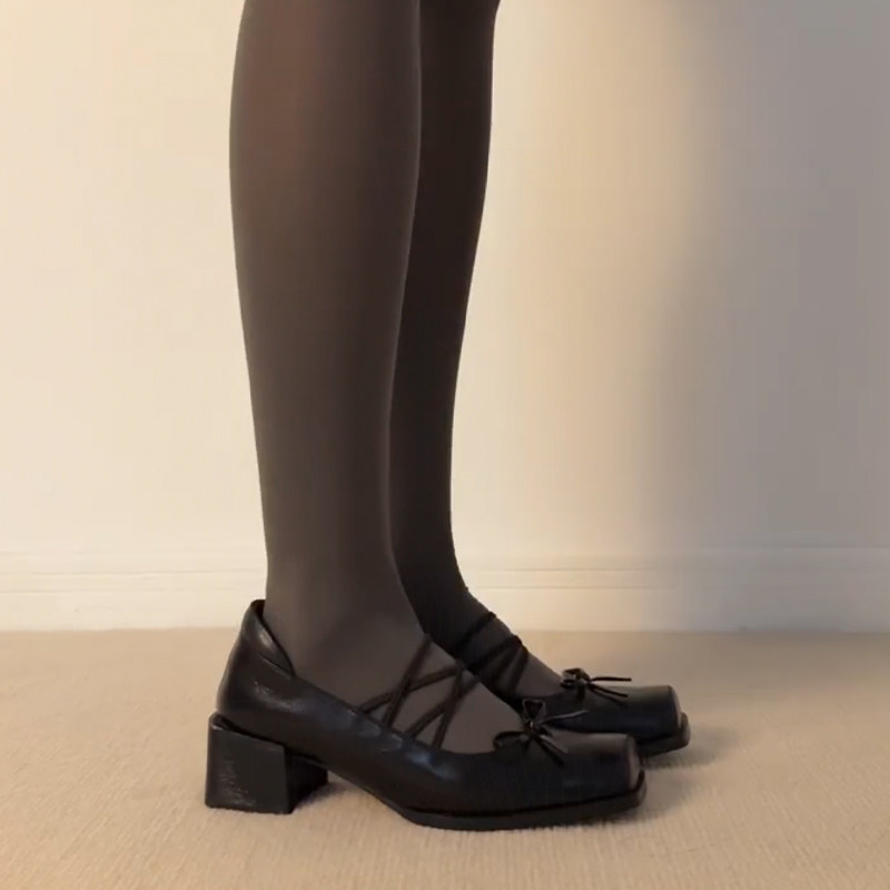 真皮~骄屿蝴蝶结复古芭蕾舞单鞋方头小皮鞋粗高跟鞋浅口玛丽珍鞋,淘宝优惠券,粉丝福利购,淘宝优惠卷
