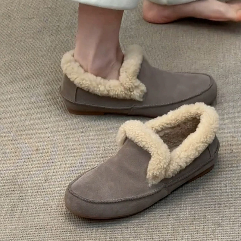 牛皮款~真皮一脚蹬勃肯乐福鞋女毛毛鞋保暖单鞋豆豆鞋加绒雪地靴,淘宝优惠券,粉丝福利购,淘宝优惠卷