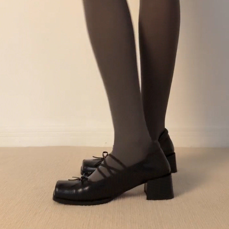真皮~骄屿蝴蝶结复古芭蕾舞单鞋方头小皮鞋粗高跟鞋浅口玛丽珍鞋,淘宝优惠券,粉丝福利购,淘宝优惠卷