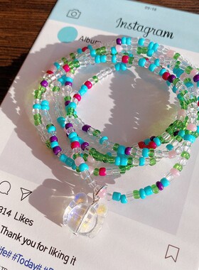 奶油风清新高颜值时尚少女DIY手工小米珠手串叠戴海盐薄荷叠戴