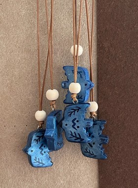 复古毛衣链自由项链挂绳蓝色蓝色小鸟项链手工小红书同款好寓意