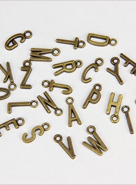 吊坠字母手工材料串珠饰品英文字母彩色创意穿孔银色配件手链复古