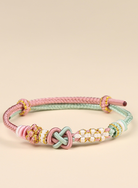 桃花平安结红手绳半成品可穿黄金转运珠手工编织手链男女情侣饰品