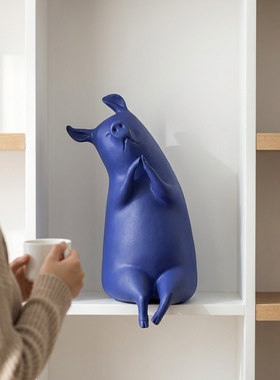 可爱蓝树脂河马创意家居摆件