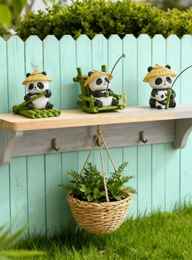 卡通熊猫木质壁挂收纳架摆件