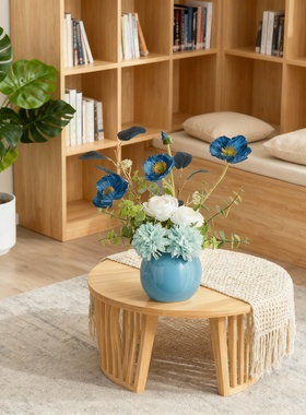 蓝白陶瓷仿真花瓶家居摆件