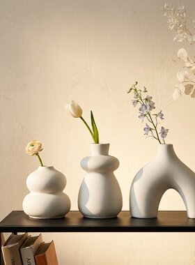 米白葫芦拱形镂空花瓶四件套