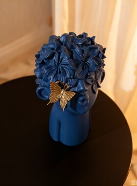 轻奢立体花朵人头造型装饰摆件