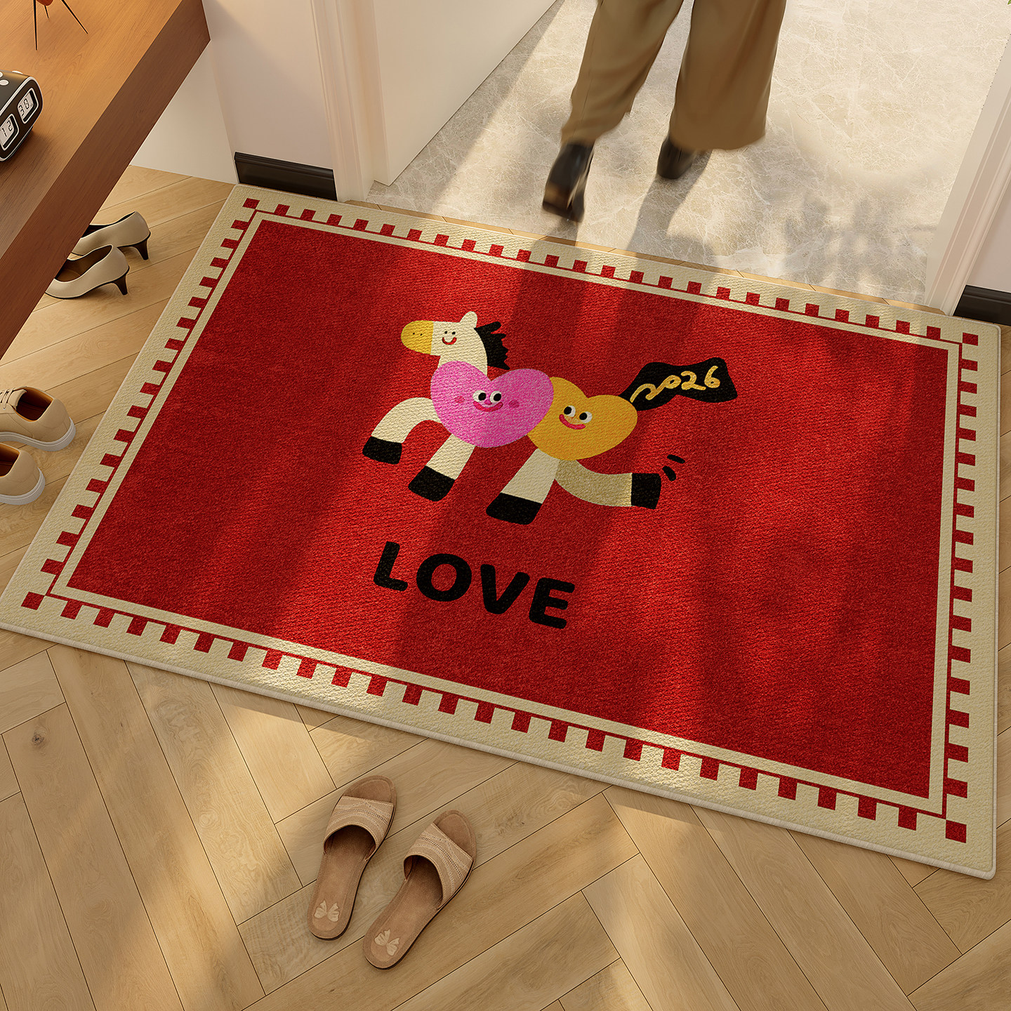 红色新年地垫2026新款卡通喜庆大门口吸水脚垫家用入户防滑门垫,淘宝优惠券,粉丝福利购,淘宝优惠卷