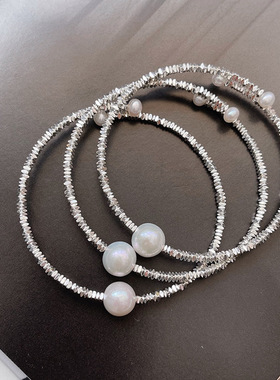 不规则碎银子手镯小众设计时尚百搭天然淡水珍珠手链闺蜜手环