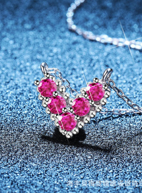 莫桑石项链925银V型爱心项链