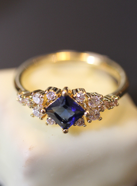 JFB法国进口18K厚包金菱形彩宝戒指法式复古优雅高级珠宝感首饰女