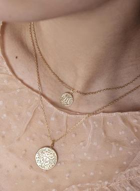 JFB法国进口星座硬币吊坠18K厚包金不掉色百搭情侣金币街头时尚