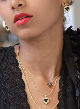 JFB法国进口黑玛瑙爱心戒指耳钉