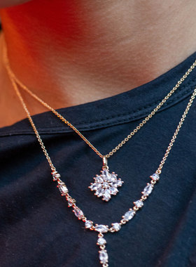 JFB法国进口方晶雪花18K厚包金戒指手链吊坠耳钉法式轻奢手工珠宝