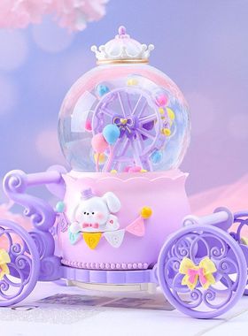 水晶球飘雪女孩摆件旋转小夜灯