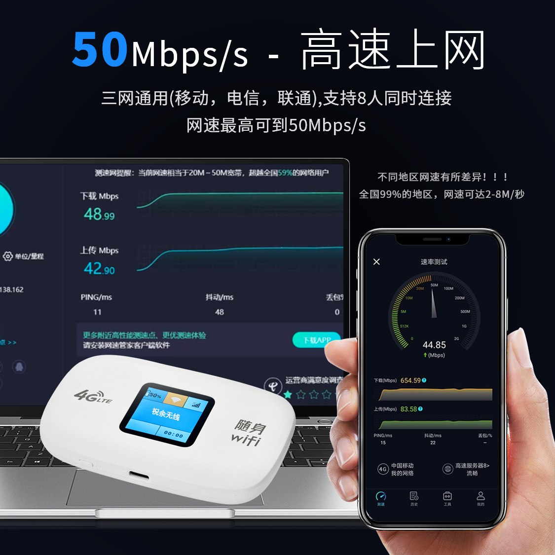 祝余随身wifi可移动无线wifi免插卡【0月租】便携式4G上网卡随行网络通用流量上网宝2024款 - 图0