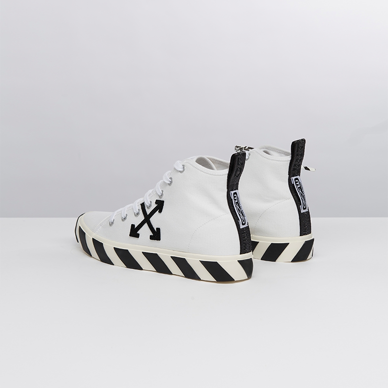 OFF-WHITE Vulcanized男士白色斜条纹中帮硫化运动小白鞋板鞋-图1