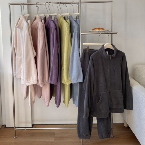 雪粒绒情侣睡衣女春秋冬季加厚拉链套软绵绵保暖男士家居服可外穿 - 图3