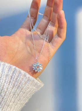 轻奢气质雪花项链女仿托帕石蓝钻吊坠锁骨链圣诞礼物颈链