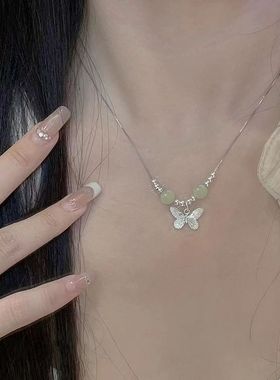 新中式蝴蝶项链女新款清冷风玉吊坠轻奢高级感