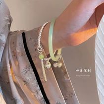 Original green silver bracelet woman with small crowdsourced design Gust of ancient wind retro advanced sensual bracelet with bracelet flow sukhand