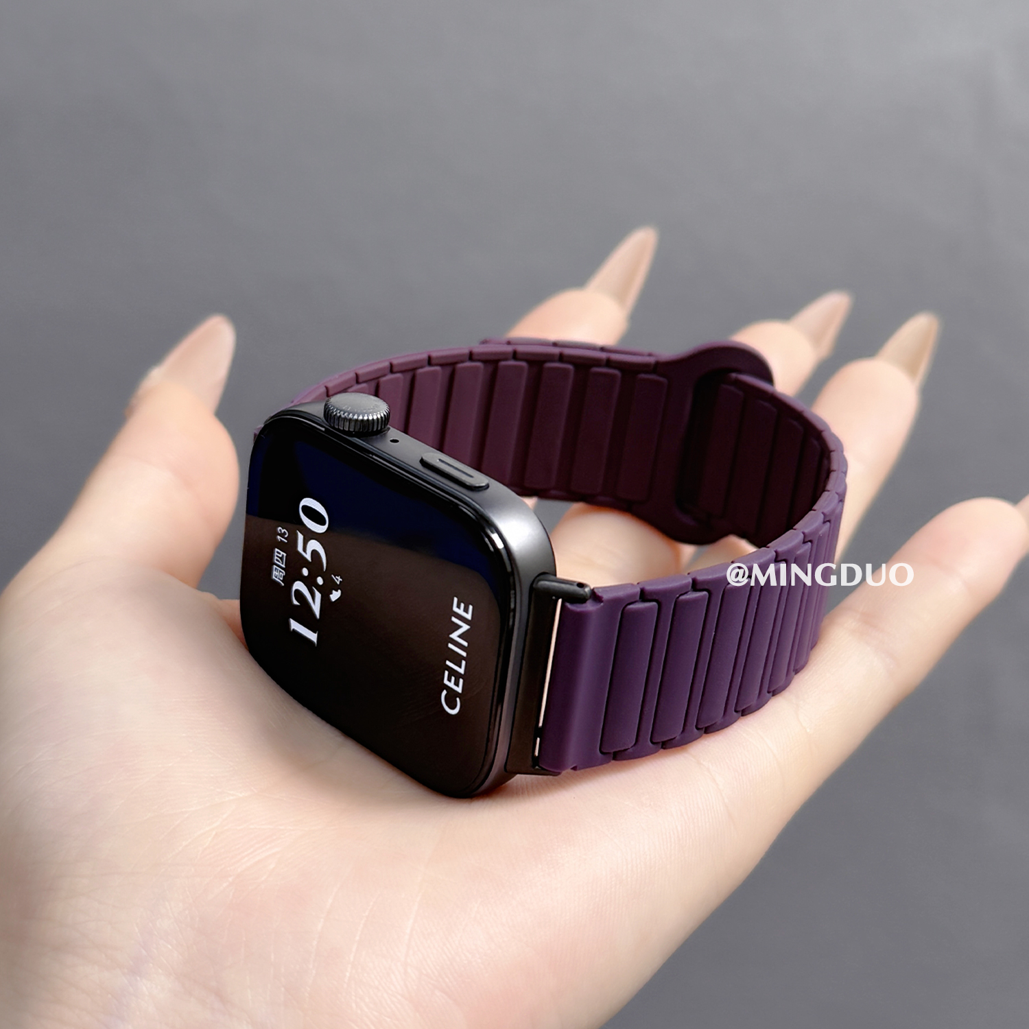 梅紫色适用小米手环9pro表带8pro腕带三株磁吸硅胶智能红米手表redmiwatch6/5/4女运动时尚透气nfc表链替换带 - 图3