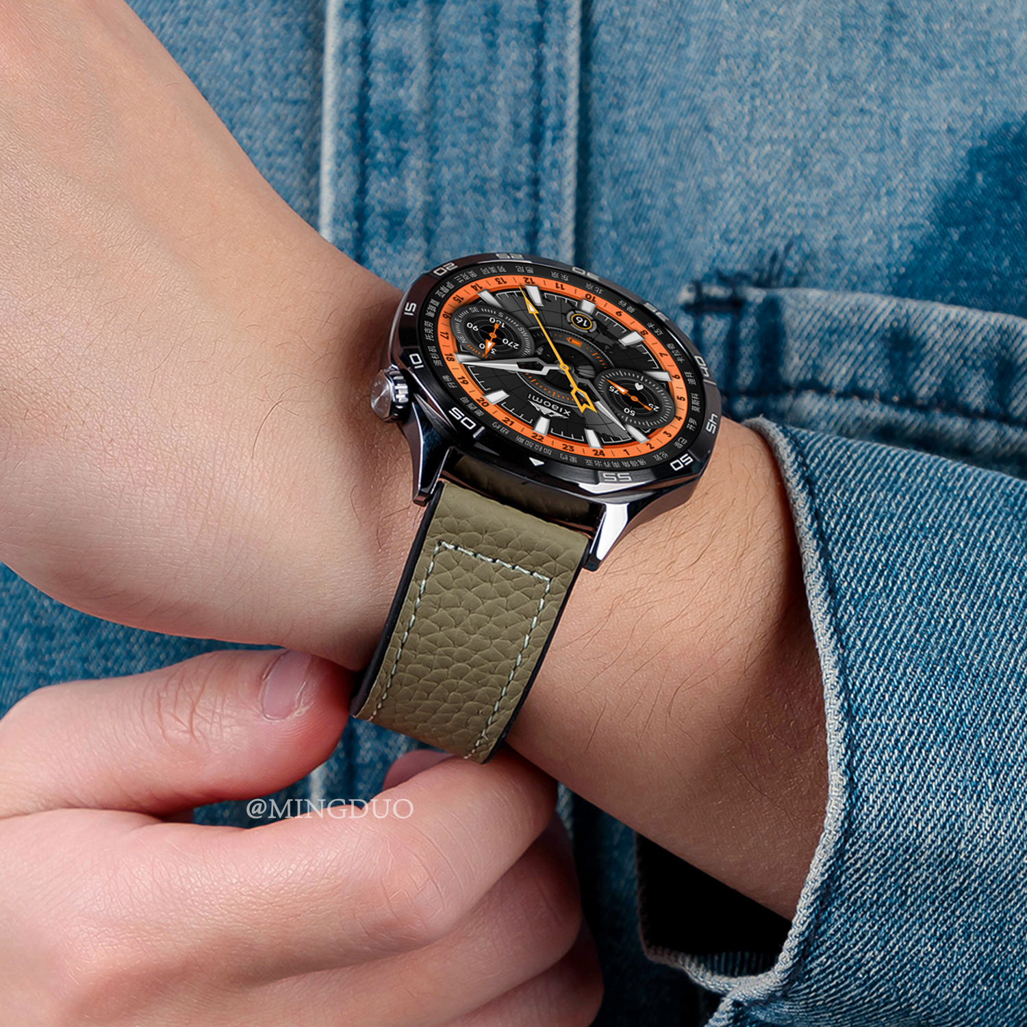 适用小米Watch手表S4表带S4sport荔枝纹真皮S3磁吸扣表链s1Pro高级感color2智能GT4男款华米AmazfitGTR43腕带 - 图2