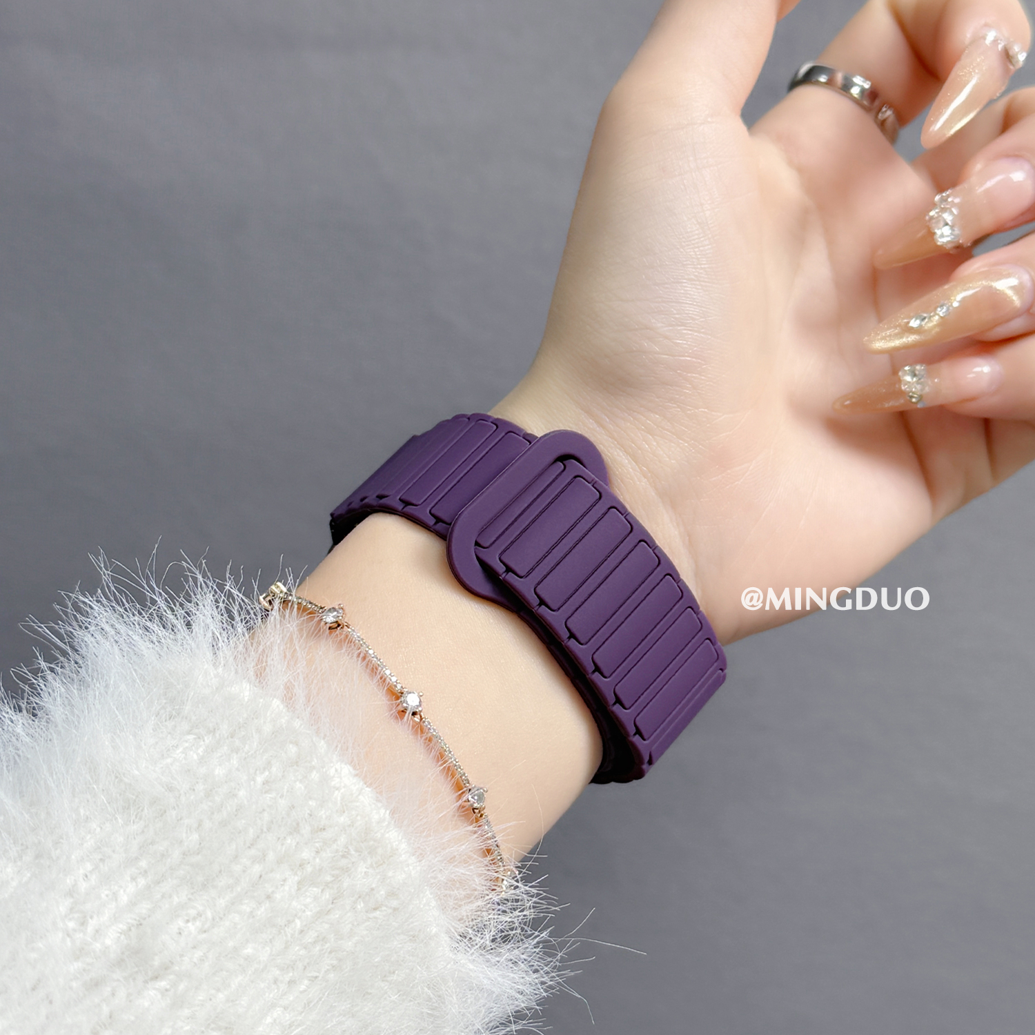 梅紫色适用小米手环9pro表带8pro腕带三株磁吸硅胶智能红米手表redmiwatch6/5/4女运动时尚透气nfc表链替换带 - 图1