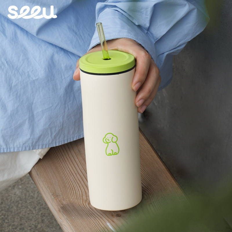 seeu漫游杯小狗吸管杯304不锈钢杯子情侣保温杯随行水杯600ml - 图3