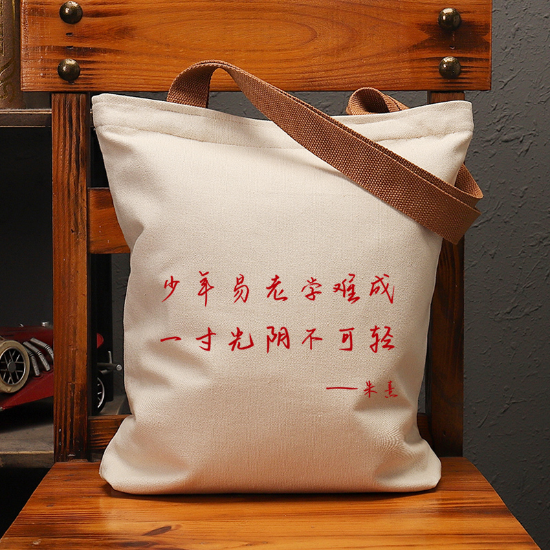 少年易老学难成帆布袋女包手提袋环保购物大容量袋男上班通勤定制 - 图0