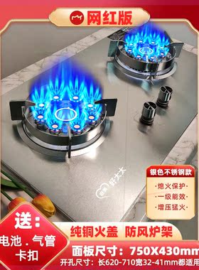 挺美不锈钢天然气家用猛火燃气灶双灶台嵌入式煤气炉猛火灶