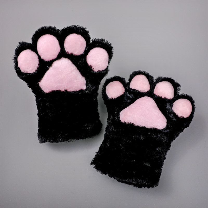 毛绒猫爪手套冬季日系可爱猫掌成品网红学生保暖猫咪爪子儿童女生-图0