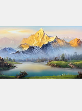 聚宝盆山水风景画客厅装饰画沙发背景墙挂画高清喷绘横板大幅壁画