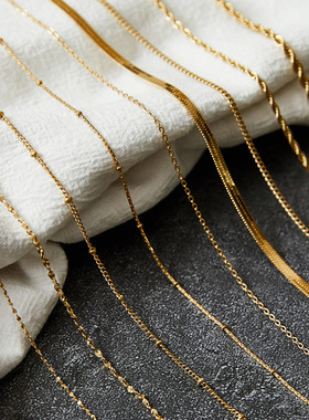 加长钛钢项链满天星花瓣麻花链蛇骨链竹节钛钢镀金裸链50 60厘米