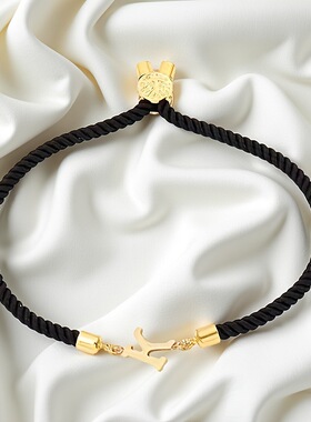 黑色龙绳A-Z英文字母手绳光面不锈钢镀金镜面抛光可调节男女通用