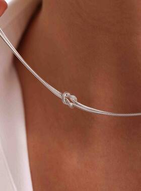 不锈钢情人节结蛇链项链手工打结锁骨链人字形手链镀真金保色饰品