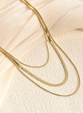 法式ins风钛钢多层叠戴锁骨链不锈钢简约三层链项链女百搭款配饰