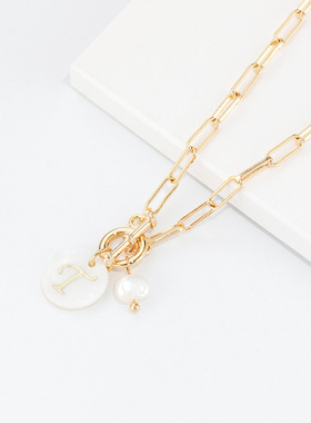 创意新款个性贝壳项链 跨境爆款26个字母吊坠项链制