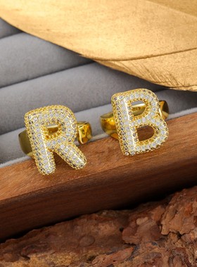 跨境热销 胖乎乎气球字母指环开口可调节26个英文字母锆石戒指女