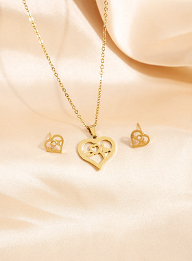 欧美不锈钢耳环项链套装 跨境几何十字架手掌眼睛玫瑰花吊坠饰品