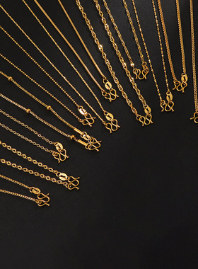 洗澡不用摘钛钢保色肖邦链盒子间隔珠珠链项链M扣圆蛇链太阳花链